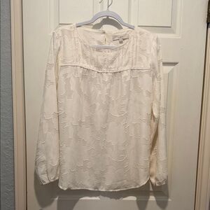 LOFT Cream Textured Floral Blouse